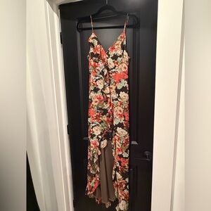 Satin Ruffle Maxi Dress